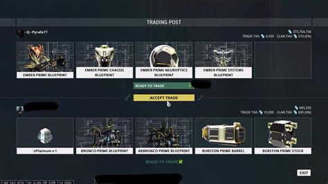 warframe market price list.